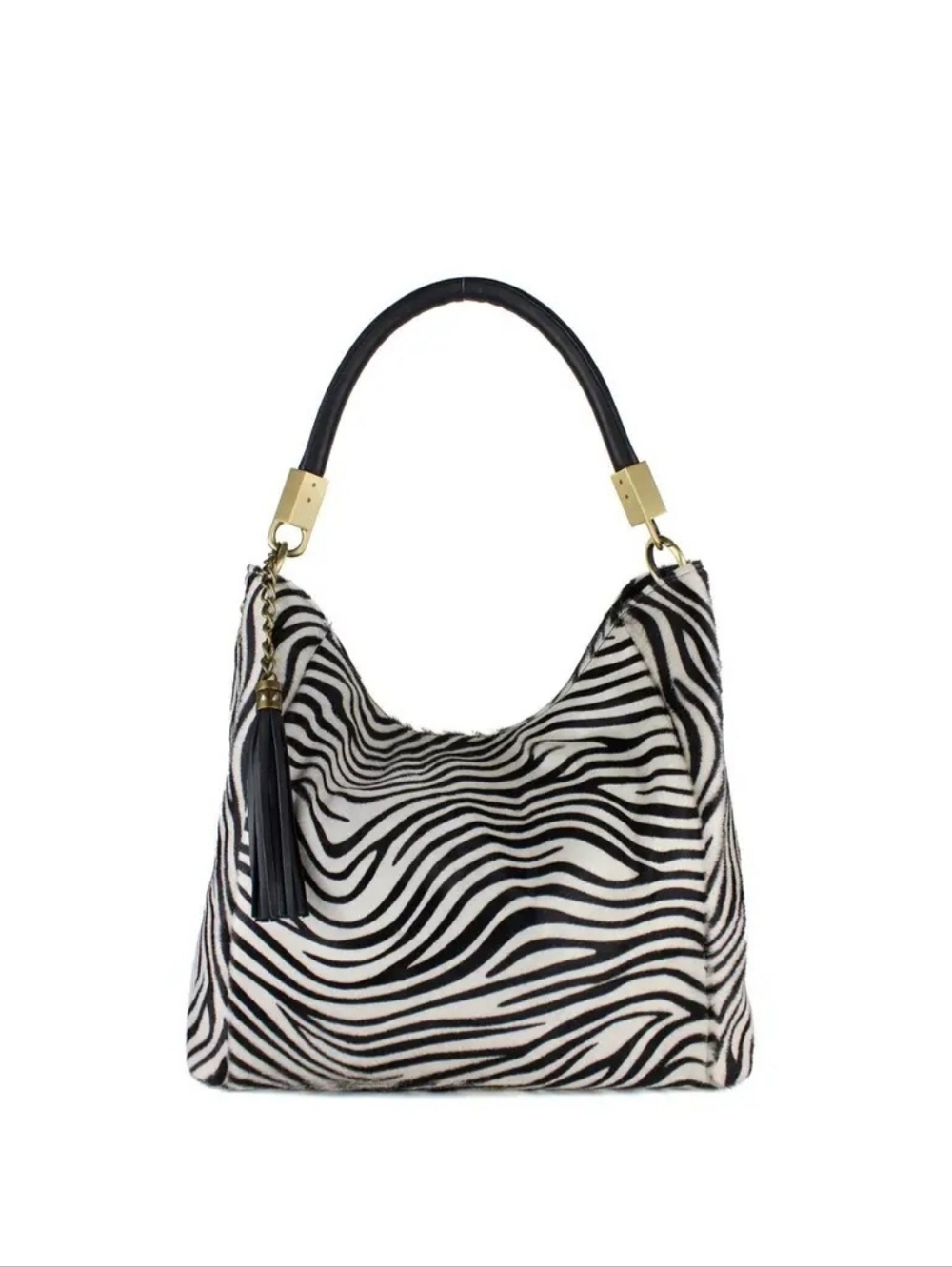 Black and White Zebra Hobo Bag with Tassel